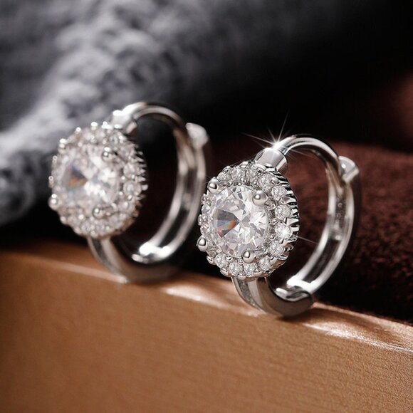 Luxury Diamond CZ Hoop Earring for Women 925 Silver Plated, HA4512 - Picture 1 of 3
